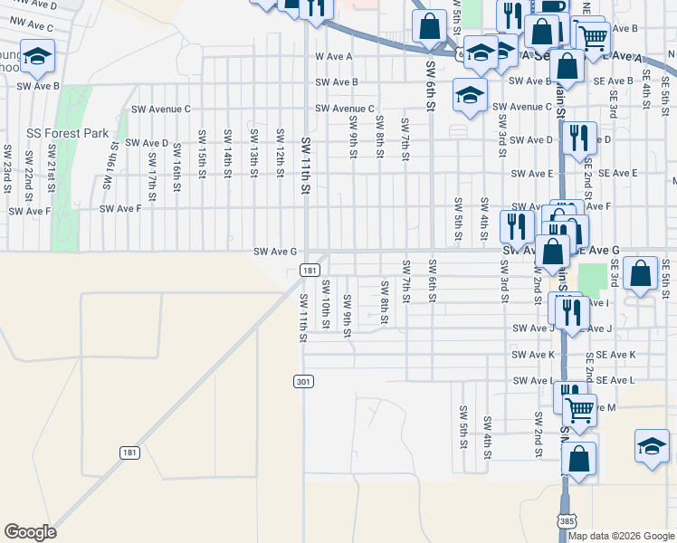 map of restaurants, bars, coffee shops, grocery stores, and more near 904 Southwest Avenue H in Seminole