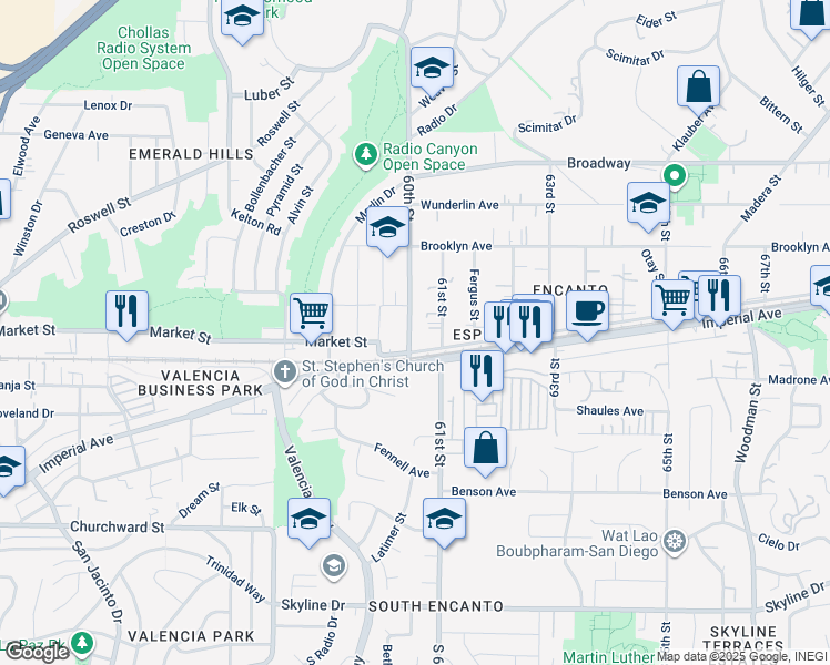map of restaurants, bars, coffee shops, grocery stores, and more near 549 60th Street in San Diego