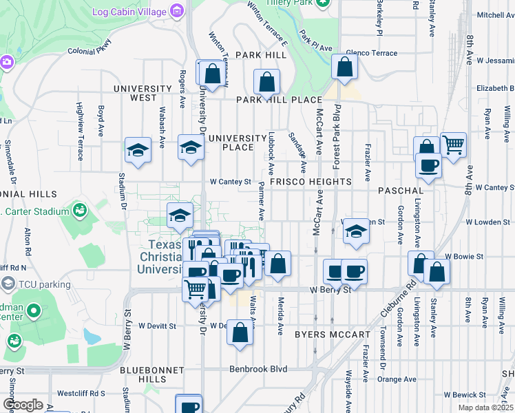 map of restaurants, bars, coffee shops, grocery stores, and more near 2809 Princeton Street in Fort Worth