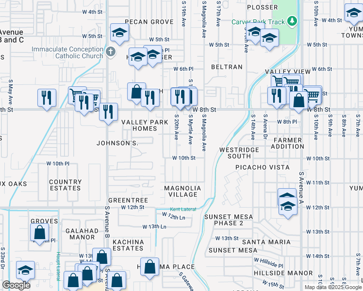 map of restaurants, bars, coffee shops, grocery stores, and more near 900-998 S Myrtle Ave in Yuma