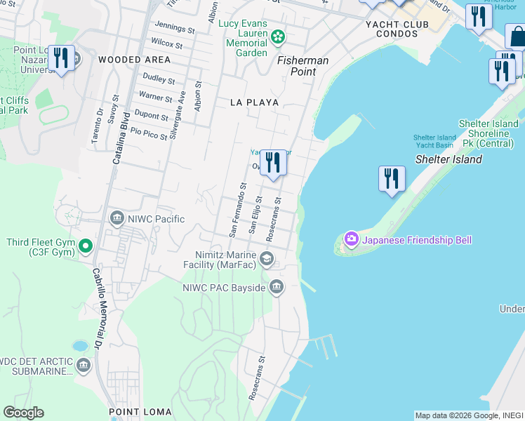map of restaurants, bars, coffee shops, grocery stores, and more near in San Diego