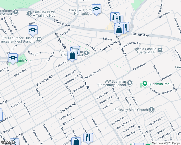 map of restaurants, bars, coffee shops, grocery stores, and more near 2735 Prosperity Ave in Dallas