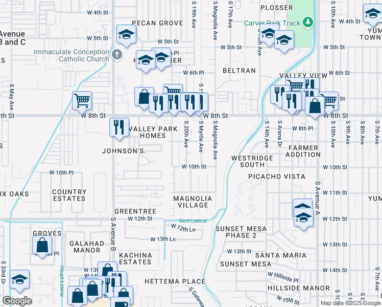 map of restaurants, bars, coffee shops, grocery stores, and more near 900-998 S Myrtle Ave in Yuma