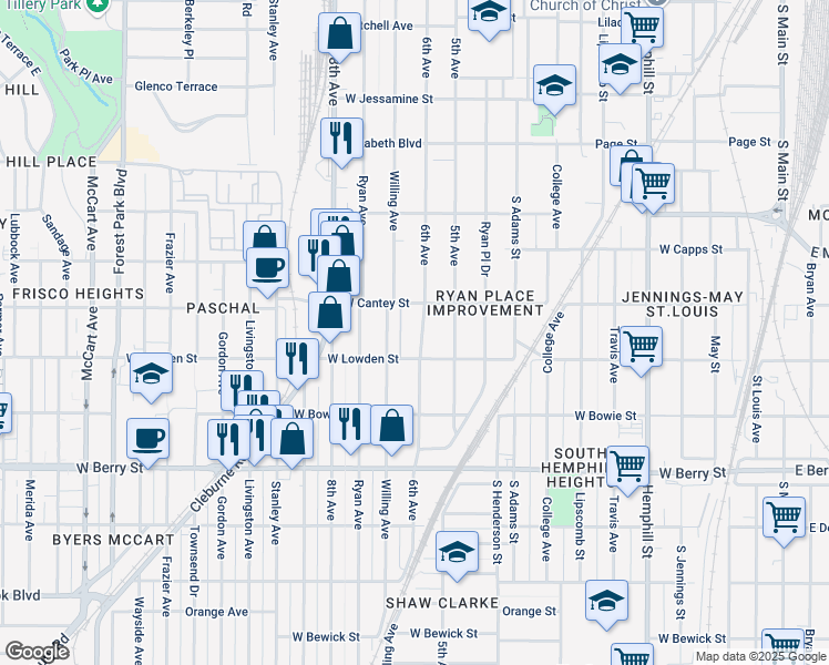 map of restaurants, bars, coffee shops, grocery stores, and more near 2824 6th Avenue in Fort Worth