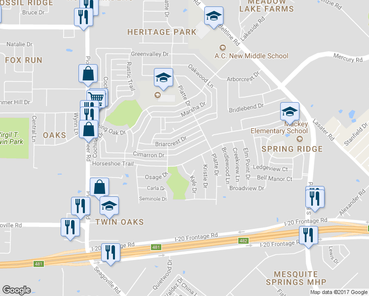 map of restaurants, bars, coffee shops, grocery stores, and more near 14509 Cimarron Drive in Balch Springs