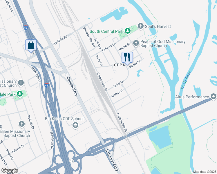 map of restaurants, bars, coffee shops, grocery stores, and more near 4511 Solar Lane in Dallas