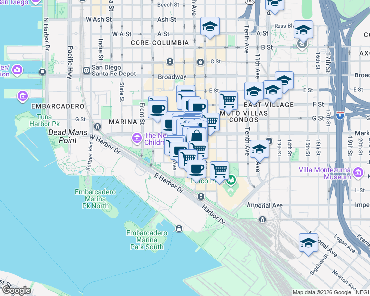 map of restaurants, bars, coffee shops, grocery stores, and more near 4th Ave & Island Ave in San Diego