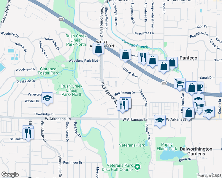 map of restaurants, bars, coffee shops, grocery stores, and more near 3811 Ichabod Circle in Arlington