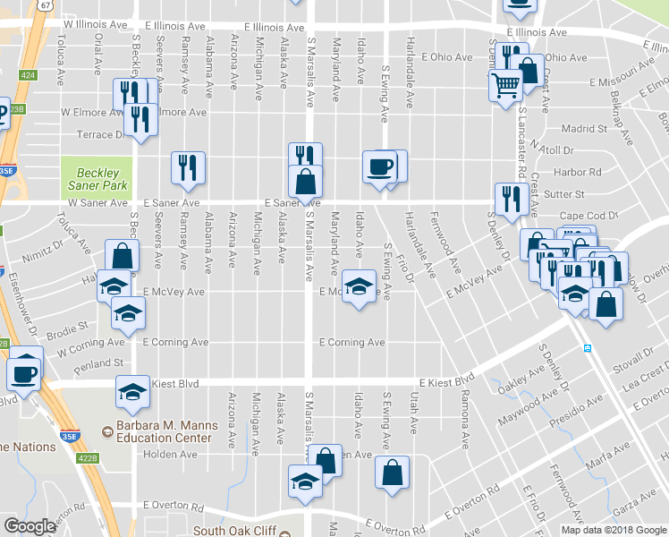 map of restaurants, bars, coffee shops, grocery stores, and more near 2926 Maryland Avenue in Dallas