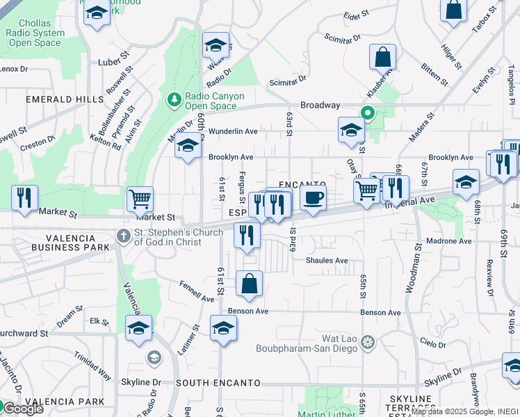 map of restaurants, bars, coffee shops, grocery stores, and more near in San Diego