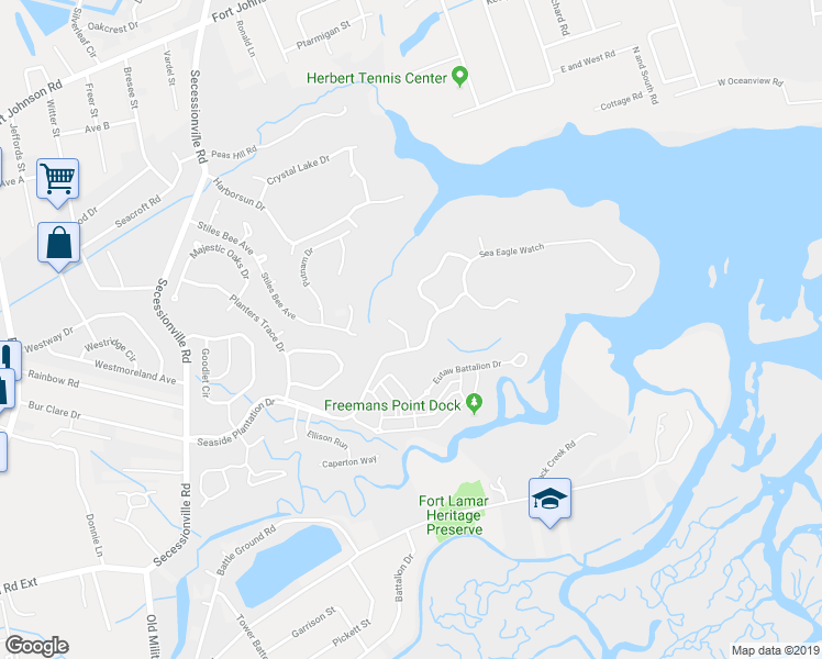 map of restaurants, bars, coffee shops, grocery stores, and more near 126 Oak Turn Road in Charleston