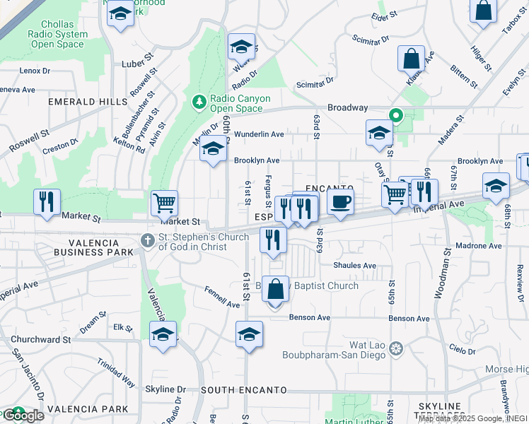 map of restaurants, bars, coffee shops, grocery stores, and more near 526 Fergus Street in San Diego