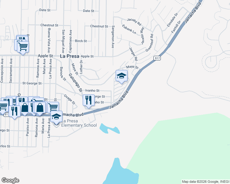 map of restaurants, bars, coffee shops, grocery stores, and more near 129 Avenue C in Spring Valley