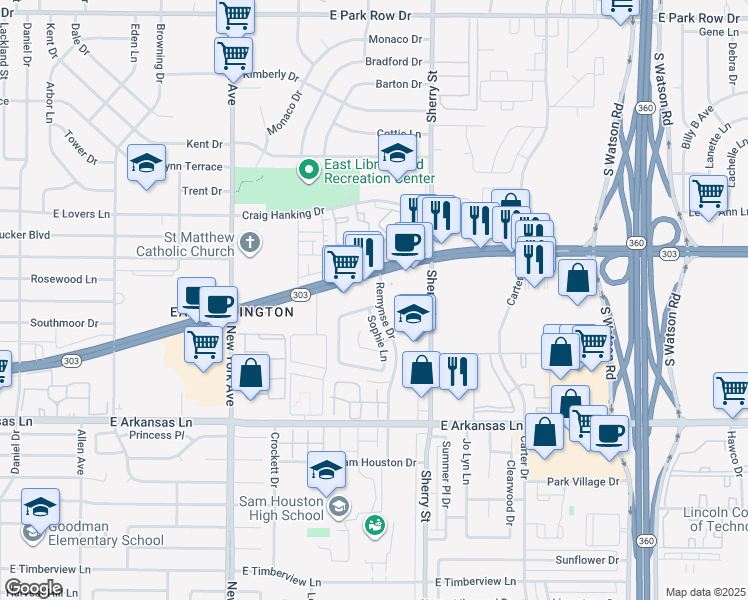 map of restaurants, bars, coffee shops, grocery stores, and more near 2050 Shepherds Glen Lane in Arlington