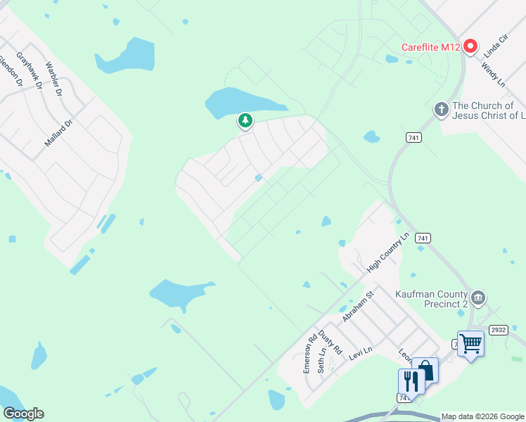 map of restaurants, bars, coffee shops, grocery stores, and more near 10511 High Country Lane in Forney