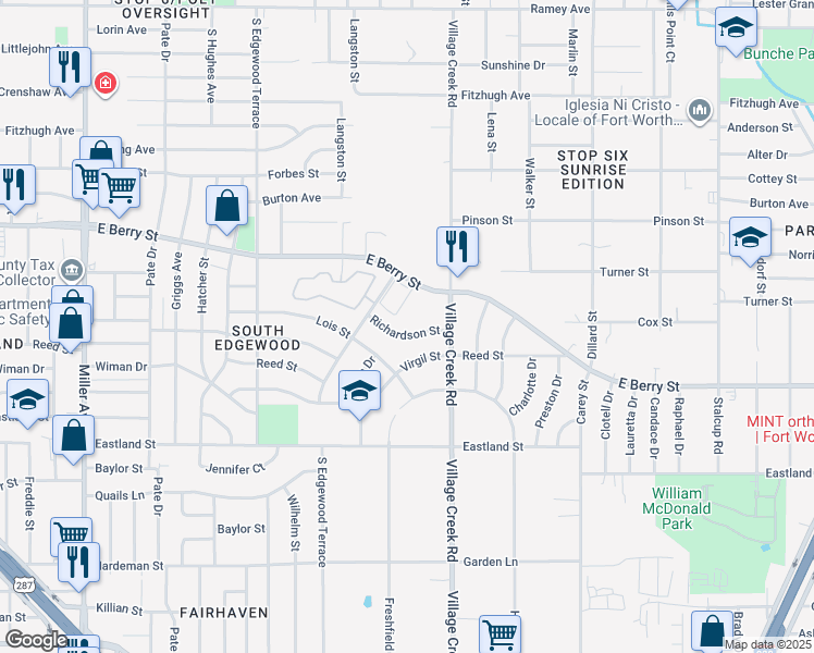 map of restaurants, bars, coffee shops, grocery stores, and more near 4905 Richardson Street in Fort Worth