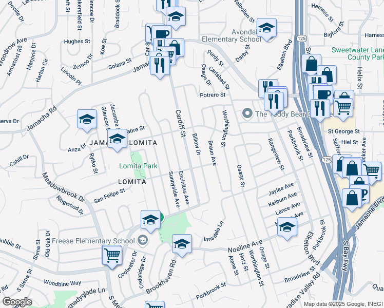 map of restaurants, bars, coffee shops, grocery stores, and more near 552 Cardiff Street in San Diego