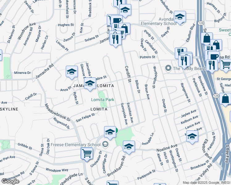map of restaurants, bars, coffee shops, grocery stores, and more near 568 Sawtelle Avenue in San Diego