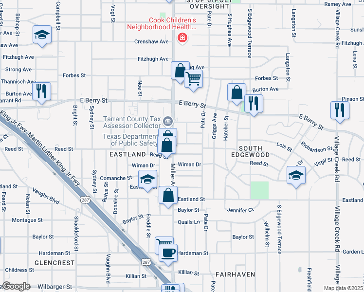 map of restaurants, bars, coffee shops, grocery stores, and more near 4212 Emerson Street in Fort Worth
