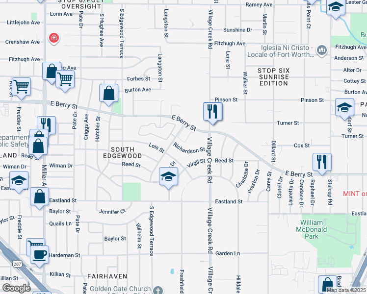 map of restaurants, bars, coffee shops, grocery stores, and more near 4719 Richardson Street in Fort Worth