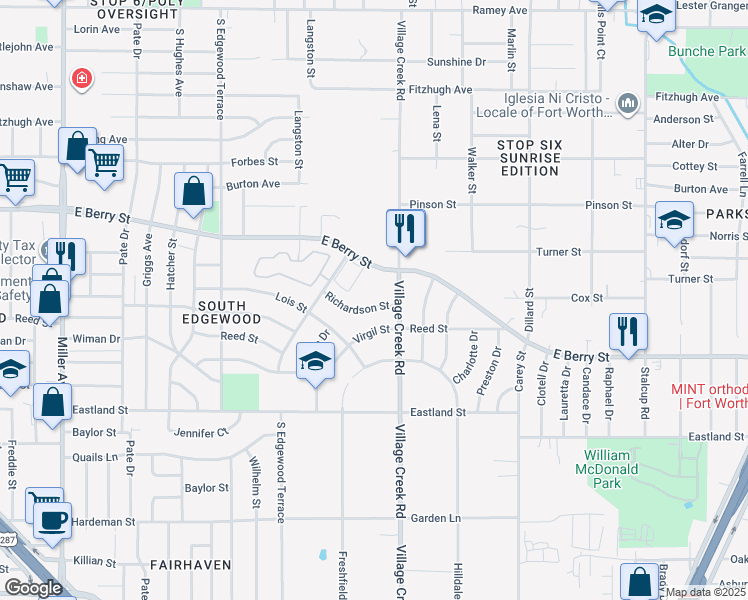 map of restaurants, bars, coffee shops, grocery stores, and more near 4905 Richardson St in Fort Worth