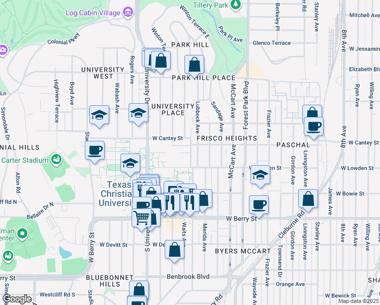 map of restaurants, bars, coffee shops, grocery stores, and more near 2809 Princeton Street in Fort Worth