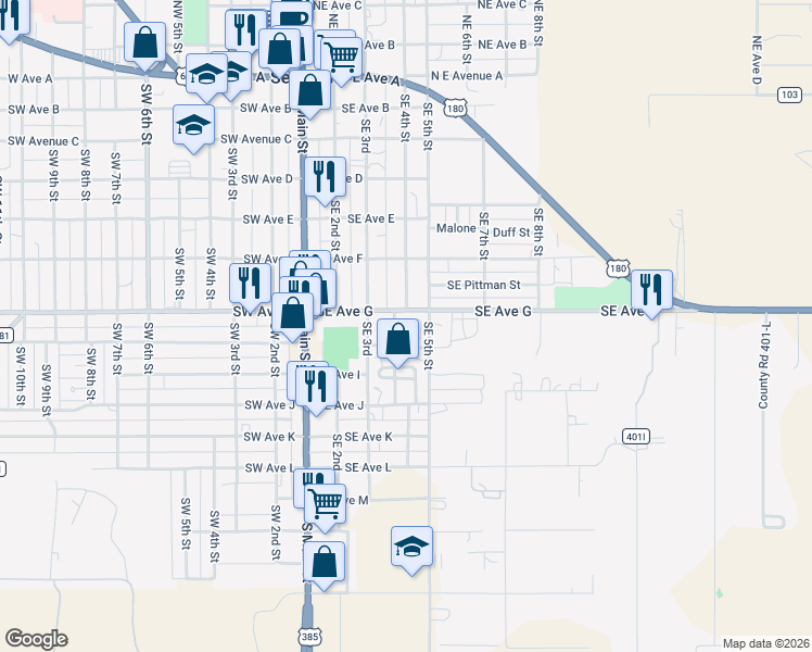 map of restaurants, bars, coffee shops, grocery stores, and more near 701 Southeast 4th Street in Seminole