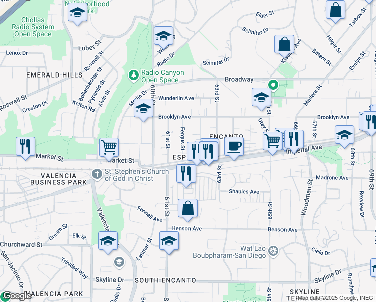 map of restaurants, bars, coffee shops, grocery stores, and more near 506 62nd Street in San Diego