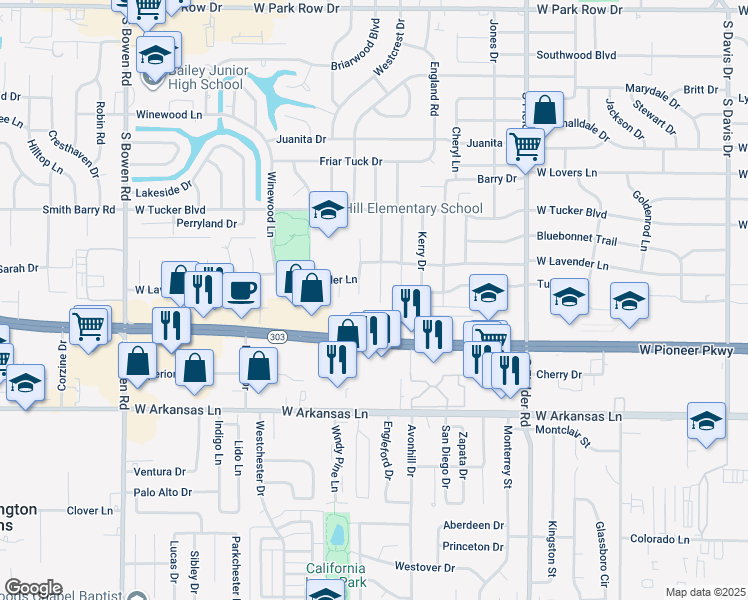 map of restaurants, bars, coffee shops, grocery stores, and more near 2014 Alan-A-Dale Road in Arlington