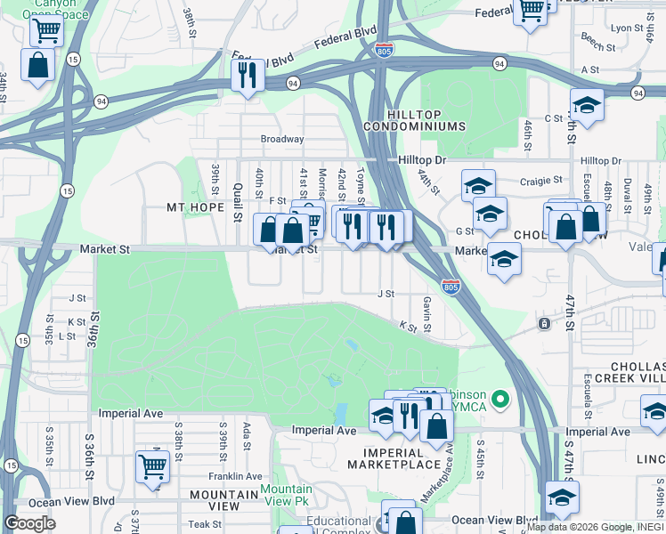 map of restaurants, bars, coffee shops, grocery stores, and more near 514 42nd Street in San Diego