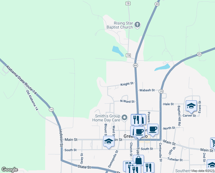 map of restaurants, bars, coffee shops, grocery stores, and more near 1408 Ward Street in Greensboro
