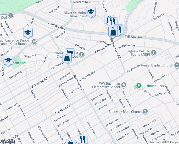 map of restaurants, bars, coffee shops, grocery stores, and more near 2771 Prosperity Avenue in Dallas