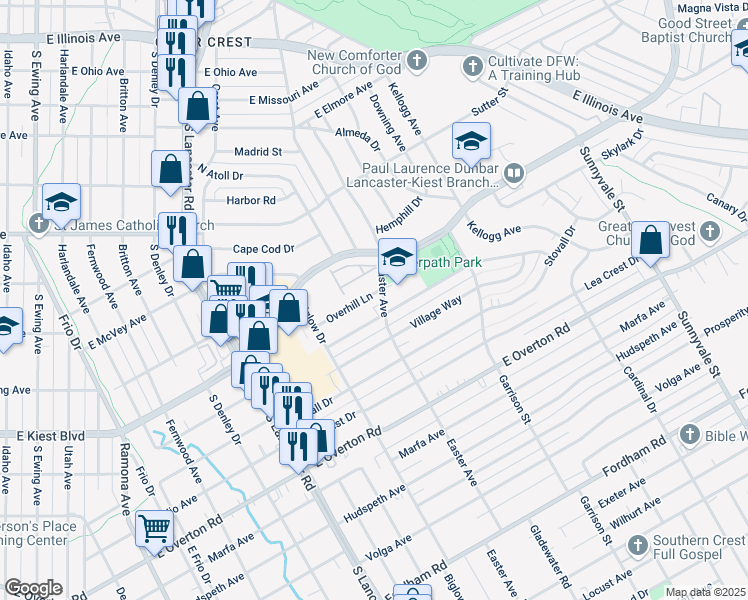 map of restaurants, bars, coffee shops, grocery stores, and more near 1927 Deer Path Drive in Dallas