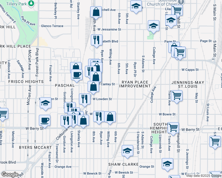 map of restaurants, bars, coffee shops, grocery stores, and more near 2824 6th Avenue in Fort Worth