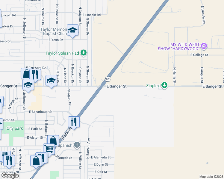 map of restaurants, bars, coffee shops, grocery stores, and more near in Hobbs