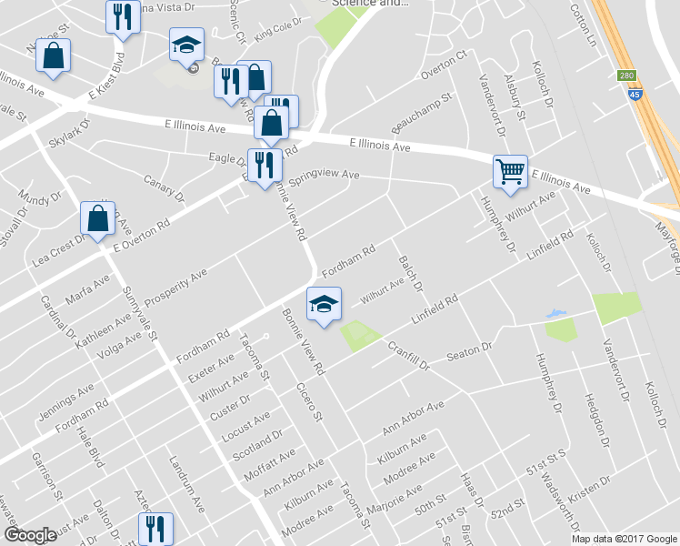 map of restaurants, bars, coffee shops, grocery stores, and more near 3020 Fordham Road in Dallas