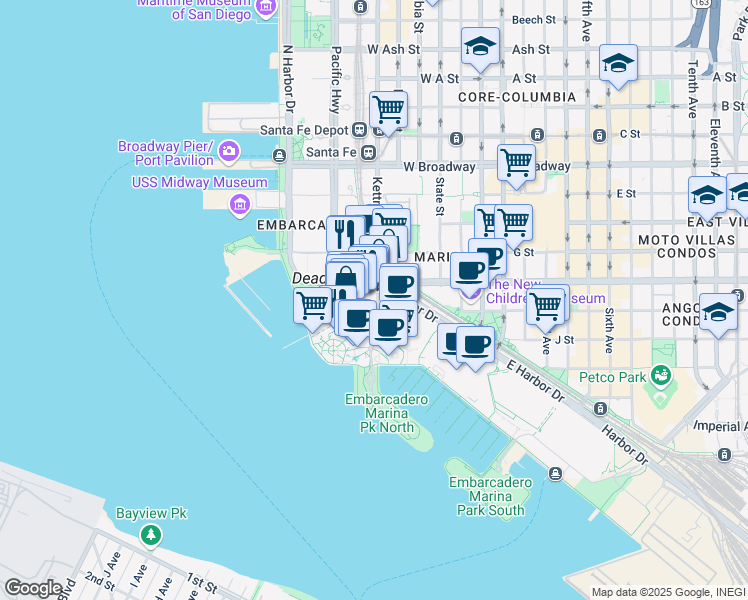 map of restaurants, bars, coffee shops, grocery stores, and more near 789 Kettner Boulevard in San Diego