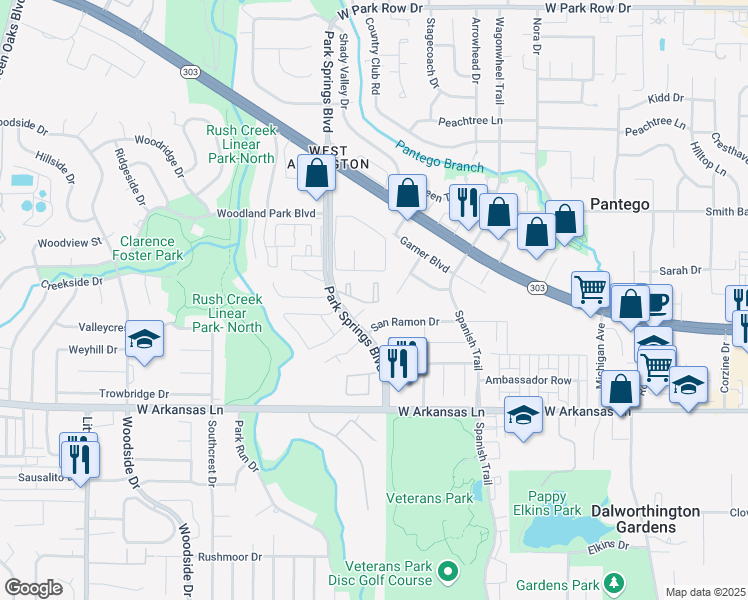 map of restaurants, bars, coffee shops, grocery stores, and more near 3811 Ichabod Circle in Arlington