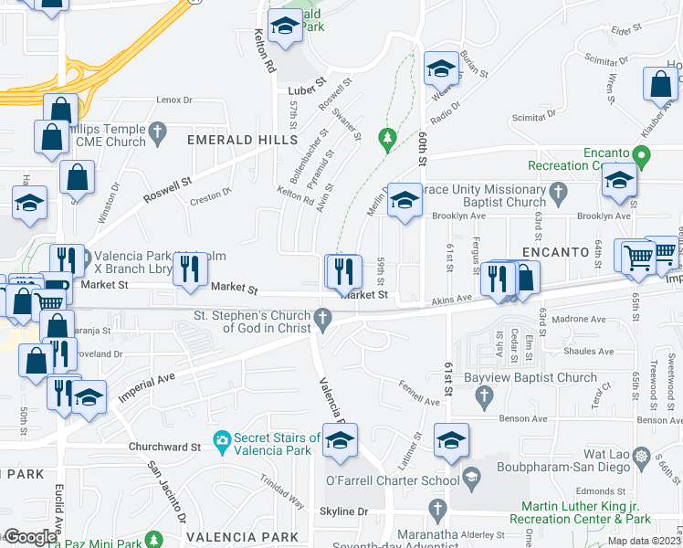 map of restaurants, bars, coffee shops, grocery stores, and more near 545 Radio Drive in San Diego