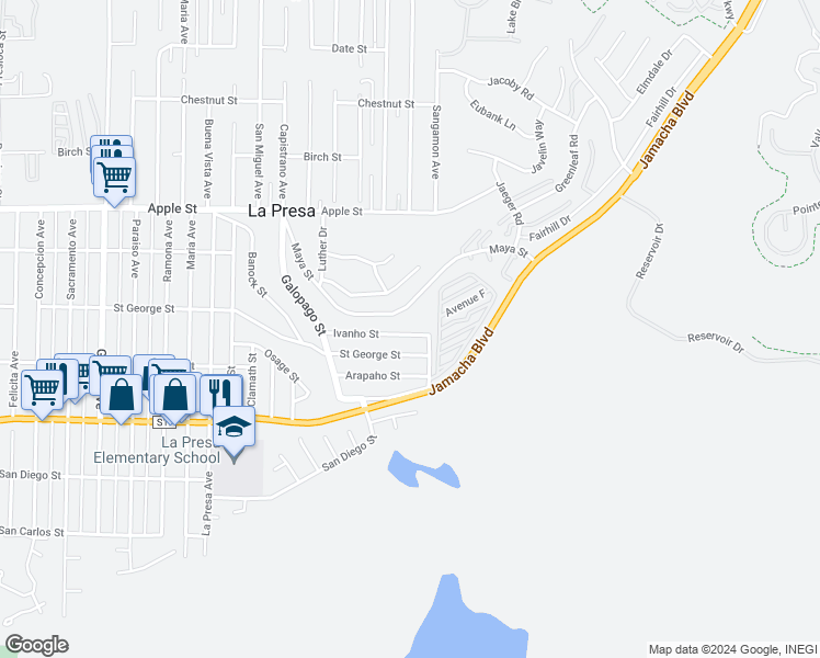 map of restaurants, bars, coffee shops, grocery stores, and more near 9838 Ivanho Street in Spring Valley