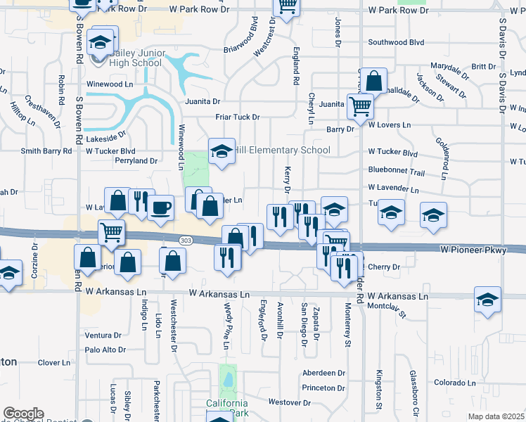map of restaurants, bars, coffee shops, grocery stores, and more near 2014 Alan-A-Dale Road in Arlington