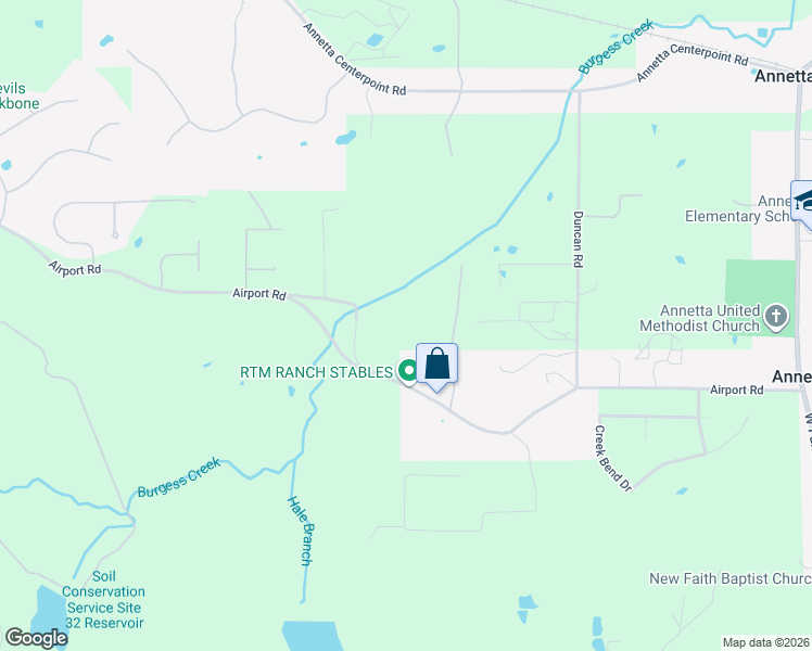 map of restaurants, bars, coffee shops, grocery stores, and more near 1530 Airport Road in Annetta