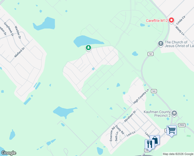 map of restaurants, bars, coffee shops, grocery stores, and more near 10511 High Country Lane in Forney