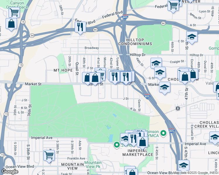 map of restaurants, bars, coffee shops, grocery stores, and more near 530 42nd Street in San Diego