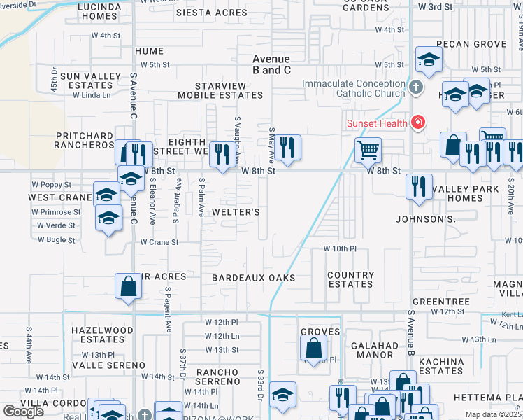map of restaurants, bars, coffee shops, grocery stores, and more near 941 South Date Avenue in Yuma