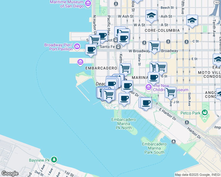 map of restaurants, bars, coffee shops, grocery stores, and more near 789 West Harbor Drive in San Diego