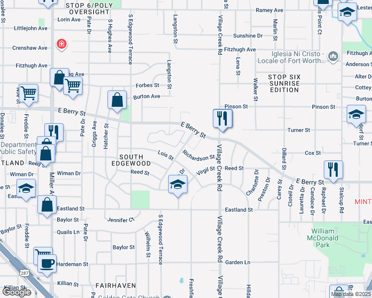 map of restaurants, bars, coffee shops, grocery stores, and more near 4719 Richardson Street in Fort Worth