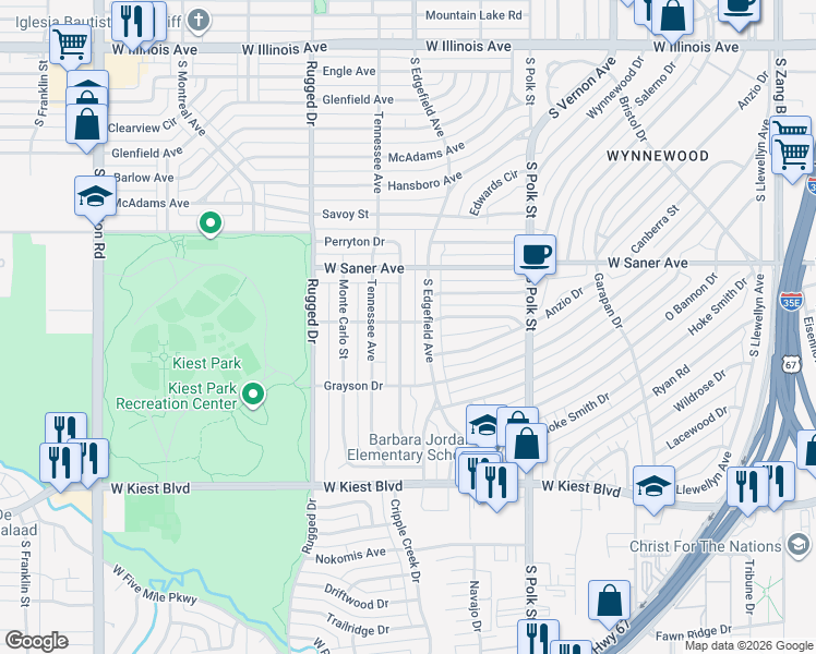 map of restaurants, bars, coffee shops, grocery stores, and more near 3204 East Perryton Drive in Dallas