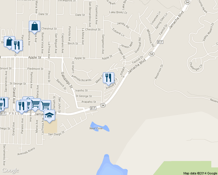 map of restaurants, bars, coffee shops, grocery stores, and more near 129 Avenue C in Spring Valley