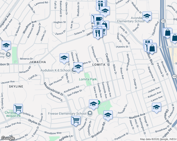 map of restaurants, bars, coffee shops, grocery stores, and more near 8205 Leucadia Avenue in San Diego